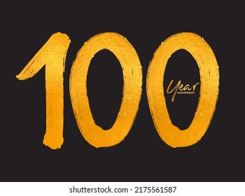 Plantilla vectorial de celebración de 100 años de oro, diseño de logotipo de 100 años, cumpleaños número 100, números de letras de oro pincel dibujo dibujo dibujo dibujo a mano, diseño de logotipo número ilustración vector