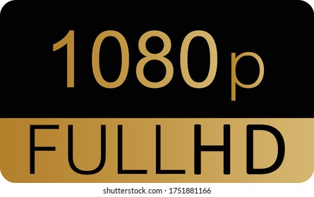 Gold 1080 Ultra HD label isolated on white background. 3D illustration.