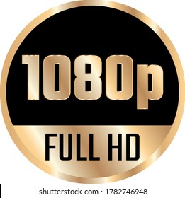 Gold 1080p Full HD label isolated on white background. High resolution Icon logo; High Definition TV / Game screen monitor display vector sticker.