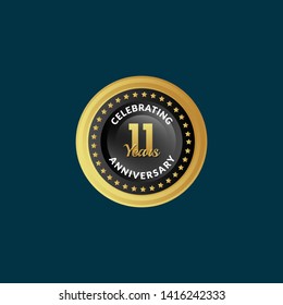 gold 11 years anniversary badge,label,sticker 