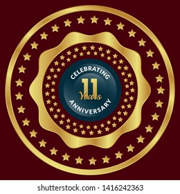 gold 11 years anniversary badge,label,sticker 