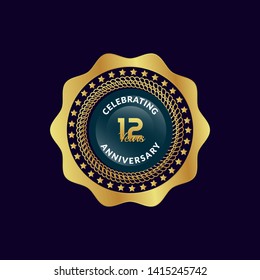 gold 12 years anniversary badge,label,sticker 