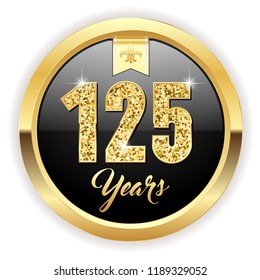 Gold 125 years, anniversary button with gold letters