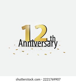 Gold 12th year anniversary celebration elegant logo white background