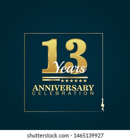 gold 13 years anniversary concept. emblem, label, badge,sticker, logo. Designed for celebration or anniversary