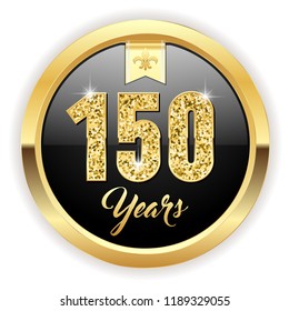 Gold 150 years, anniversary button with gold letters