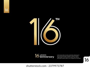 Gold 16th anniversary celebration logo on black background