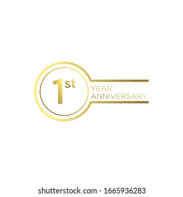 Gold 1st anniversary letter logo icon design with ribbon banner
