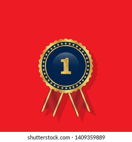 Gold 1st place, badge with ribbon.
