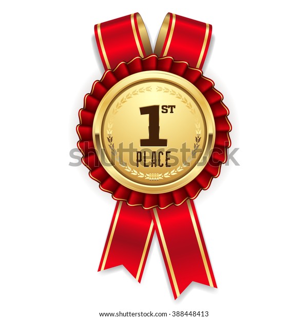 Gold 1st Place Rosette Badge Red Stock Vector (Royalty Free) 388448413