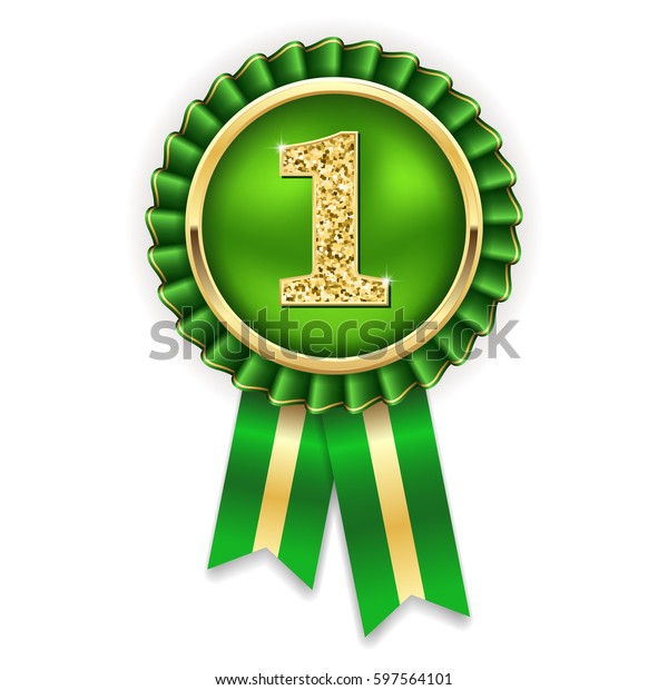 Gold 1st Place Rosette Badge Green Stock Vector (Royalty Free