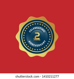 gold 2 years anniversary badge,label,sticker 