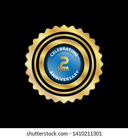 gold 2 years anniversary badge,label,sticker 
