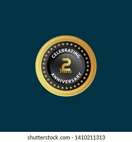 gold 2 years anniversary badge,label,sticker 