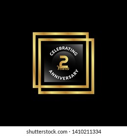 gold 2 years anniversary badge,label,sticker 
