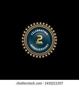 gold 2 years anniversary badge,label,sticker 