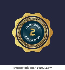 gold 2 years anniversary badge,label,sticker 