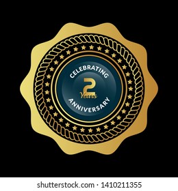 gold 2 years anniversary badge,label,sticker 