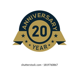Gold 20 years anniversary badge with banner image, Anniversary logo with golden isolated on white background