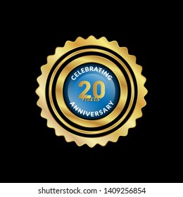 gold 20 years anniversary badge,label,sticker 