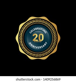 gold 20 years anniversary badge,label,sticker 