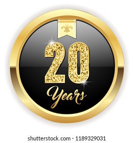 Gold 20 years, anniversary button with gold letters