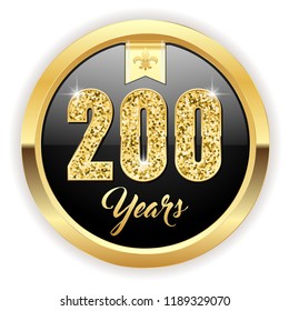 Gold 200 years, anniversary button with gold letters