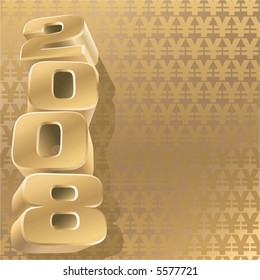Gold 2008 and yen background, vector