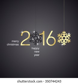 Gold 2016 snowflakes black background