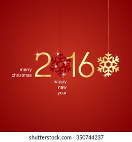 Gold 2016 snowflakes red background