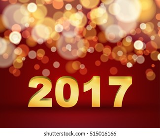 gold 2017 number with bokeh background. Concept design for greeting card , banner, poster for new year and Christmas season in vector illustration