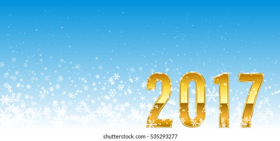 gold 2017 word on snow flake background