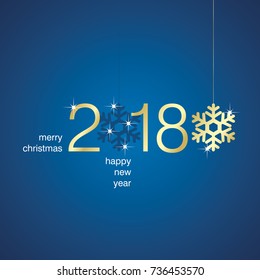 Gold 2018 New Year snowflakes blue background