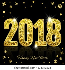 Gold 2018 Vector 3d Illustration on Black Background. Christmas and New Year Festive Design