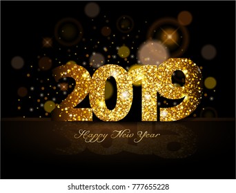 Gold 2019 happy new year on the background