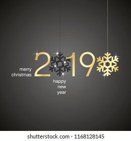 Gold 2019 New Year snowflakes black background