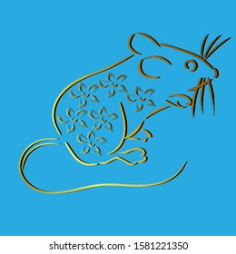 Gold 2020 vision with rat icons. Lineart design mouse, mice, rat icons. 2020 new year. Banner Logo gold 2020 happy new year, Vector flat illustration with a silhouette image of a mouse. Christmas. 