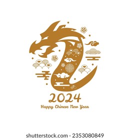 Gold 2024 dragon chinese new year art illustration