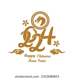 Gold 2024 dragon chinese new year art vector