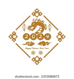 Gold 2024 dragon chinese new year art isolated