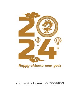 Gold 2024 dragon lunar new year isolated art