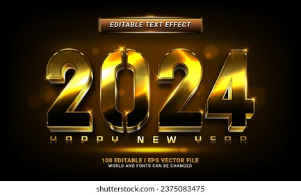 gold 2024 happy new year 3d style text effect