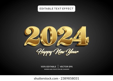 gold 2024 happy new year 3D text effect template
