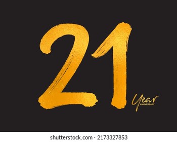 Gold 21 Years Anniversary Celebration Vector Template, 21 Years  logo design, 21th birthday, Gold Lettering Numbers brush drawing hand drawn sketch, number logo design vector illustration