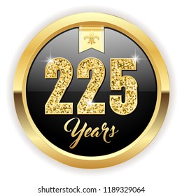 Gold 225 years, anniversary button with gold letters