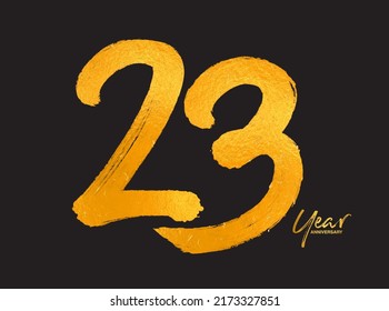 Gold 23 Years Anniversary Celebration Vector Template, 23 Years  logo design, 23th birthday, Gold Lettering Numbers brush drawing hand drawn sketch, number logo design vector illustration