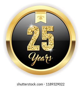 Gold 25 Years, Anniversary Button With Gold Letters