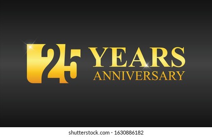 Gold 25 Years anniversary celebration template design isolated in a dark background