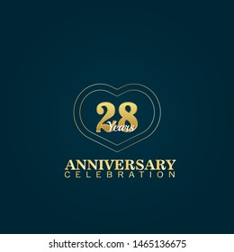 gold 28 years anniversary concept. emblem, label, badge,sticker, logo. Designed for celebration or anniversary