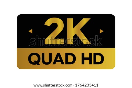Gold 2k Quad HD label isolated on white background. High resolution Icon logo; High Definition TV / Game screen monitor display vector label.